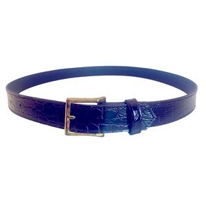 Vintage Dark Chocolate Brown Croc-Embossed Faux Leather Belt with Gold Buckle.